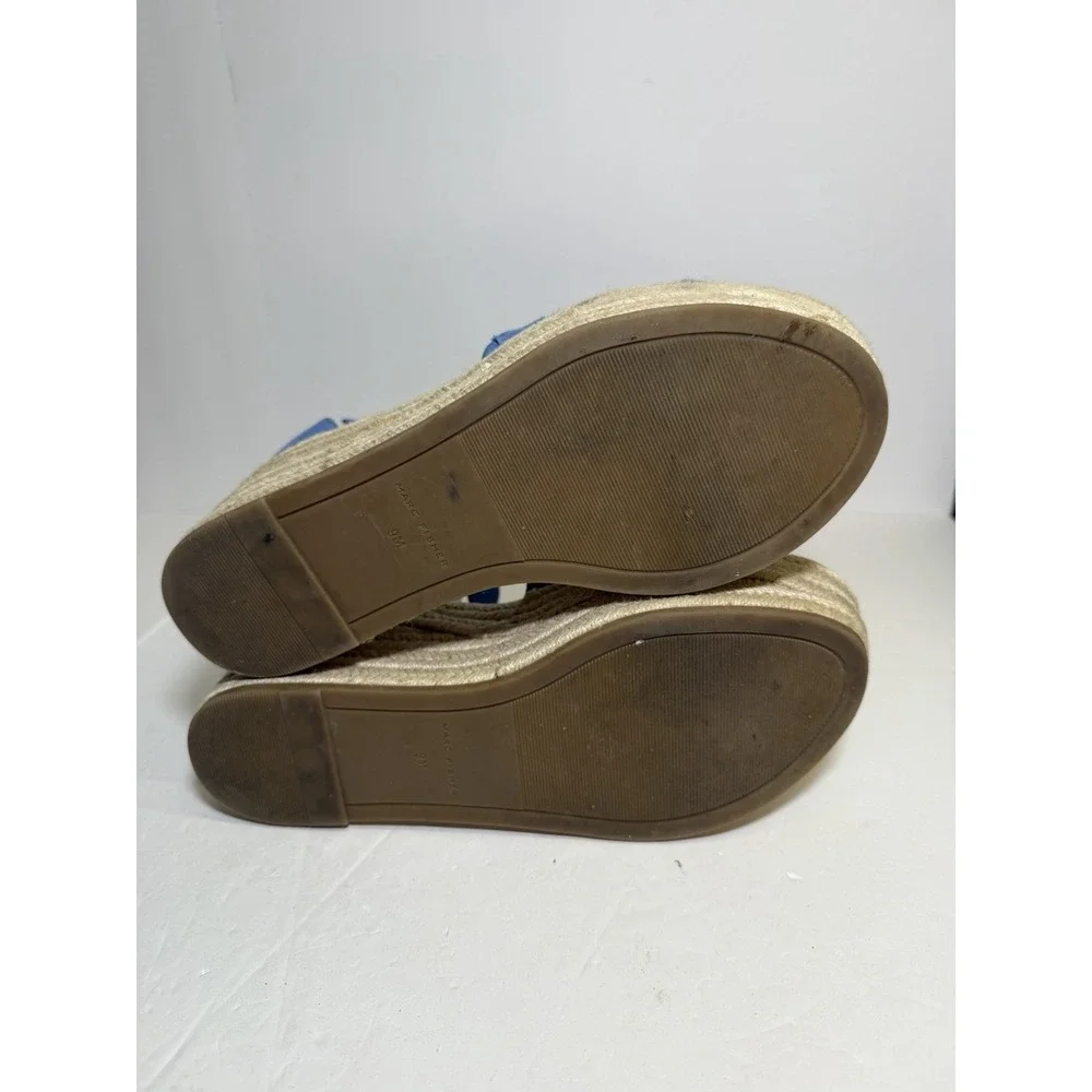 Marc Fischer Blue Suede Espadrille Wedge Sandal Ankle Strap Size 9